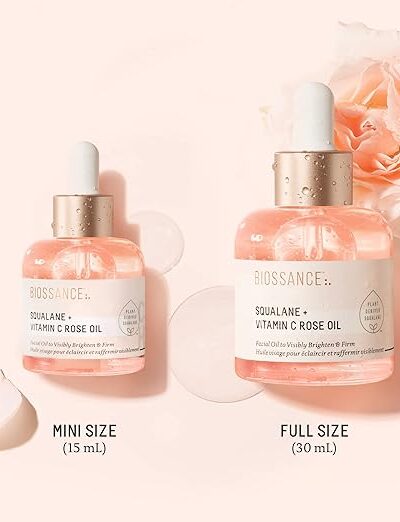 BIOSSANCE Squalane + Vitamin C Rose Oil. Facial Oil to Visibly Brighten, Hydrate, Firm and Reveal Radiant Skin